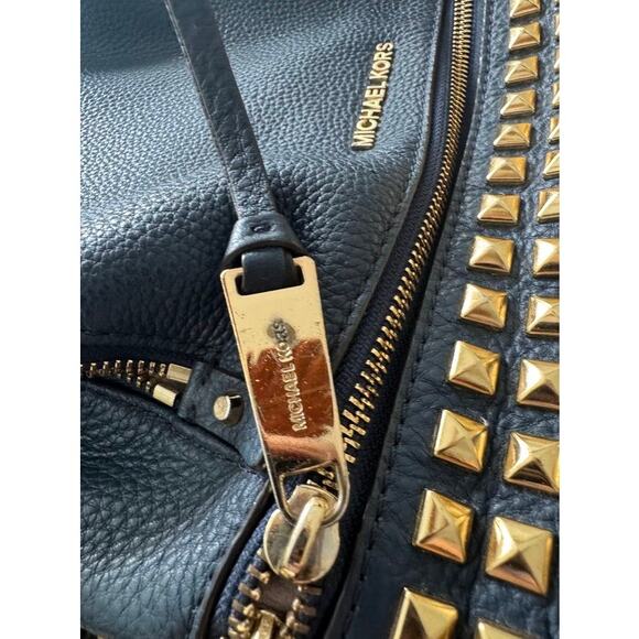 Michael Kors Rhea Navy Leather Gold Studded Backpack main image 6